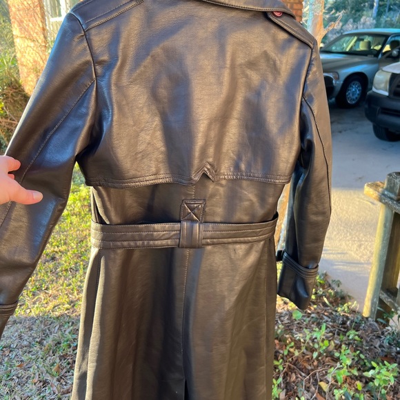 Authentic Vintage PVC vegan leather trench coat…size S/M DARK BROWN - Picture 5 of 6